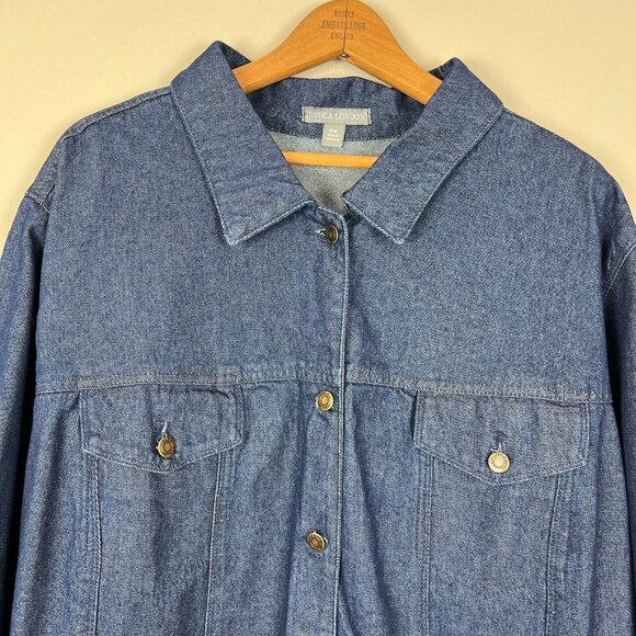 Jessica London Jean Jacket Womens 28W Blue Dark Wash Denim Cotton Longline Plus - Picture 3 of 12